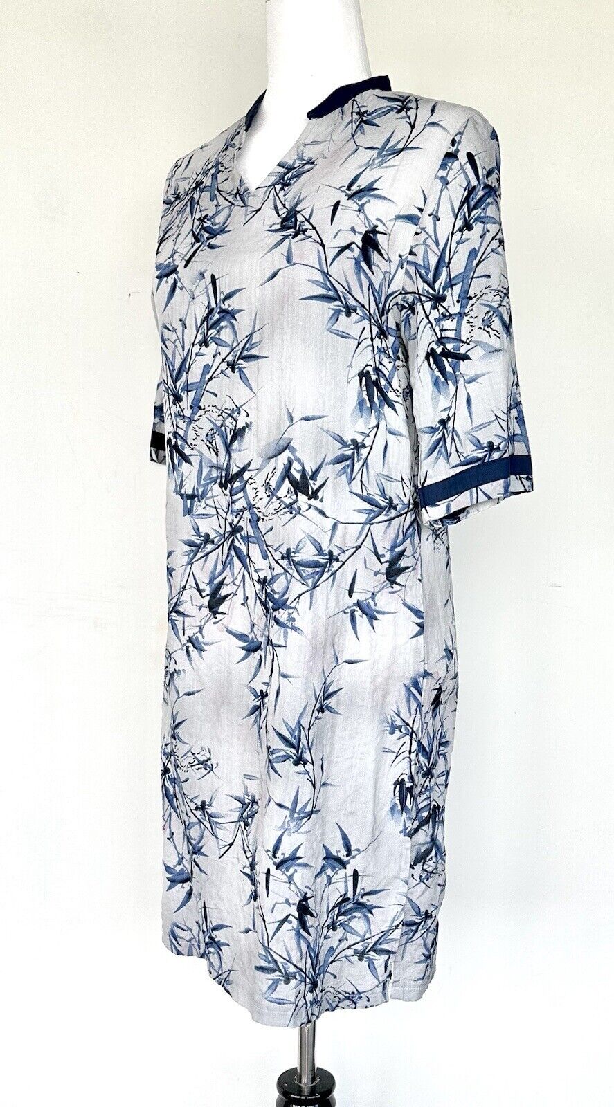 Asian Kimon Tunic Style Cover Up Size S/M Gray Blue Pink Bamboo Print
