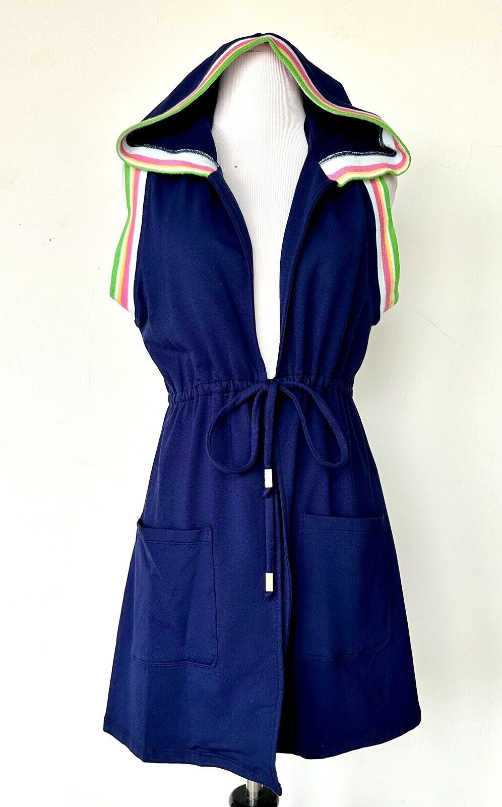 Trina Turk Sleeveless Open Front Hoodie Cover Up Retail $148 Price $76 New Blue