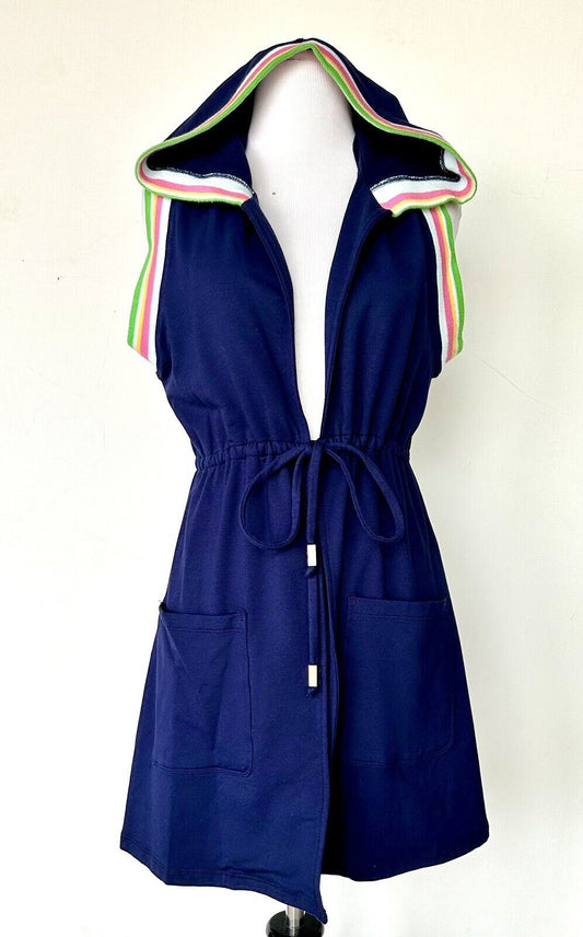 Trina Turk Sleeveless Open Front Hoodie Cover Up Retail $148 Price $76 New Blue