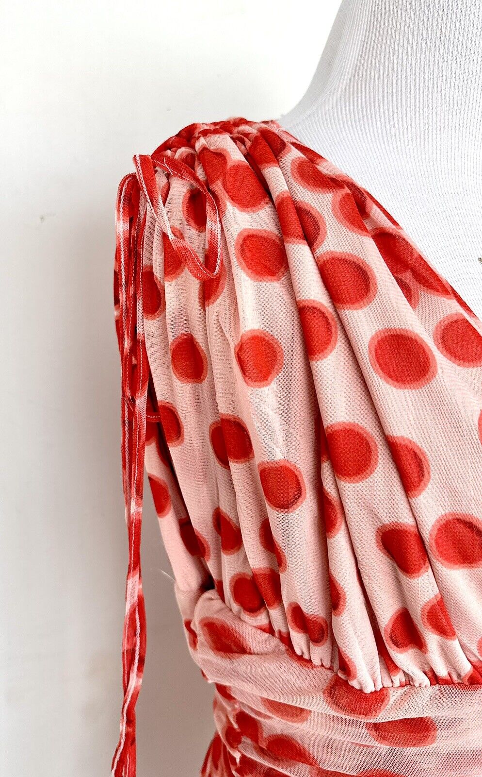 Vertigo Spot Mesh Overlay Dress Size S Ruched Retail $210 NWT Adjustable