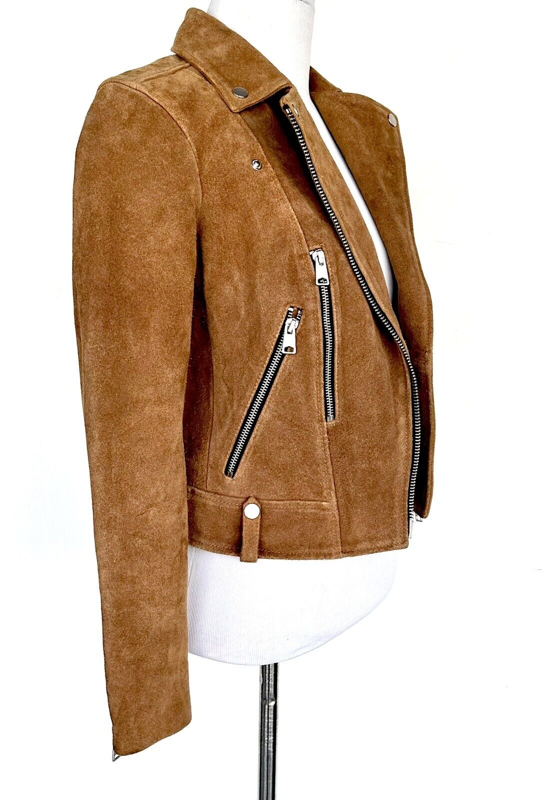 AllSaints Tan Neko Suede Leather Biker Jacket NWT Retail $489 Price $275 Size 0