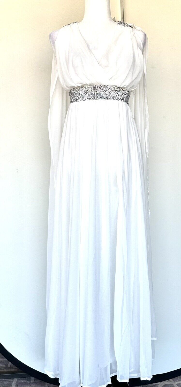 Aura White Grecian Style Wedding Dress / Formal Gown Size S Diamanté Detail