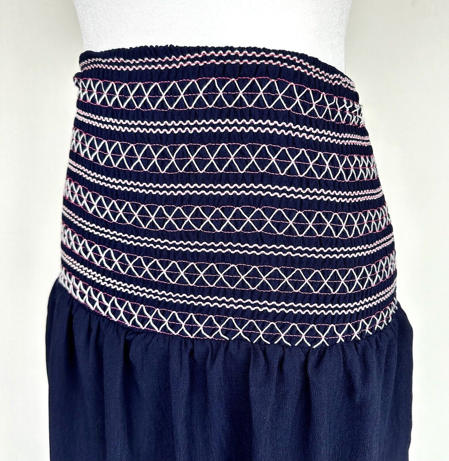 Aqua Navy Smocked Waist Skirt Retails $78 Size XS New