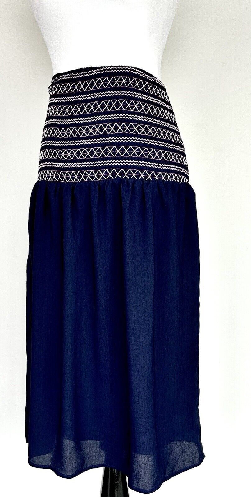 Aqua Navy Smocked Waist Skirt Retails $78 Size XS New