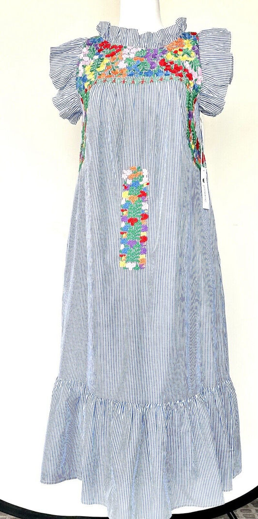 J Marie embroidered Topo MIDI Dress size S Retail $158 Price $88 Stripe