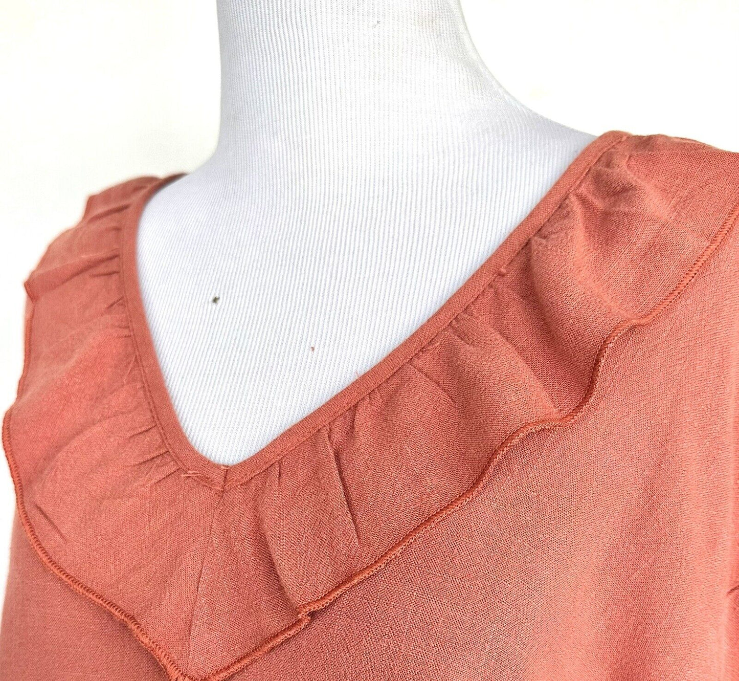 Paisley Vine Linen Mix Ruffle Neck Tunic Top Rust NWT $58 Smocked Cuff Medium