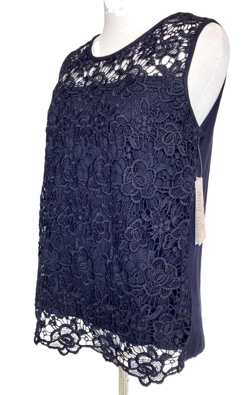 Nanette Lepore Navy Blue Crochet Lace Top NWT Size S Retail $98 Price $36