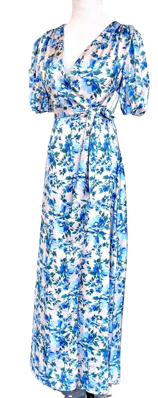 Alexia Admor Satin Pink Blue Wrap Dress Retail $245 Price $99 Size NWT