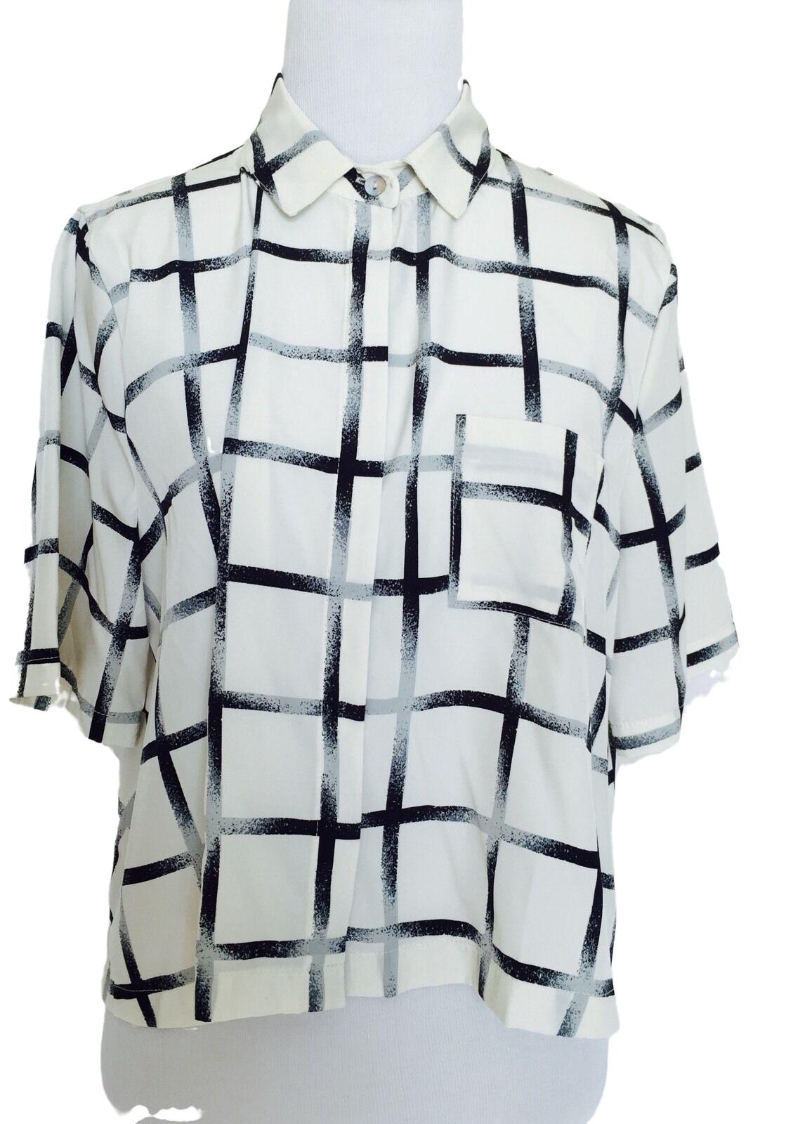 ACHRO Ivory Gray And Black Checked Boxy Blouse. NWT Size Small $29
