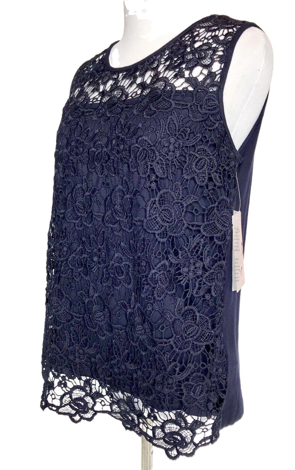 Nanette Lepore Navy Blue Crochet Lace Top NWT Size S Retail $98 Price $36