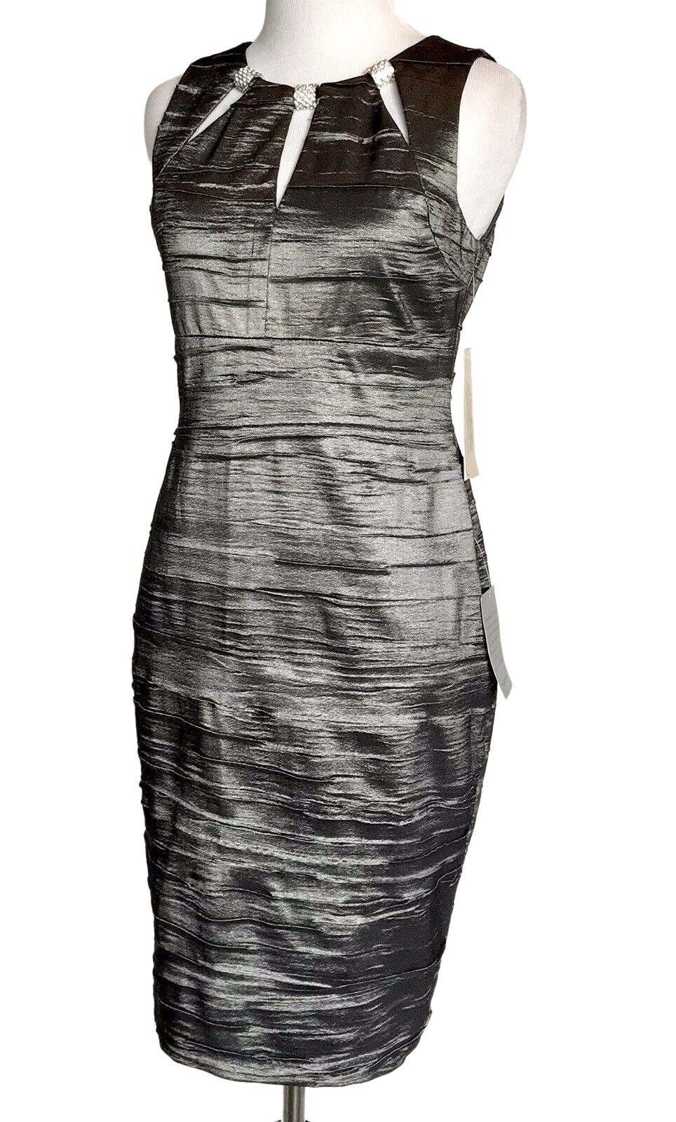 Adrianna Papell Cutout Diamanté Silver Dress NWT Size 2P Retail $148 Price $79