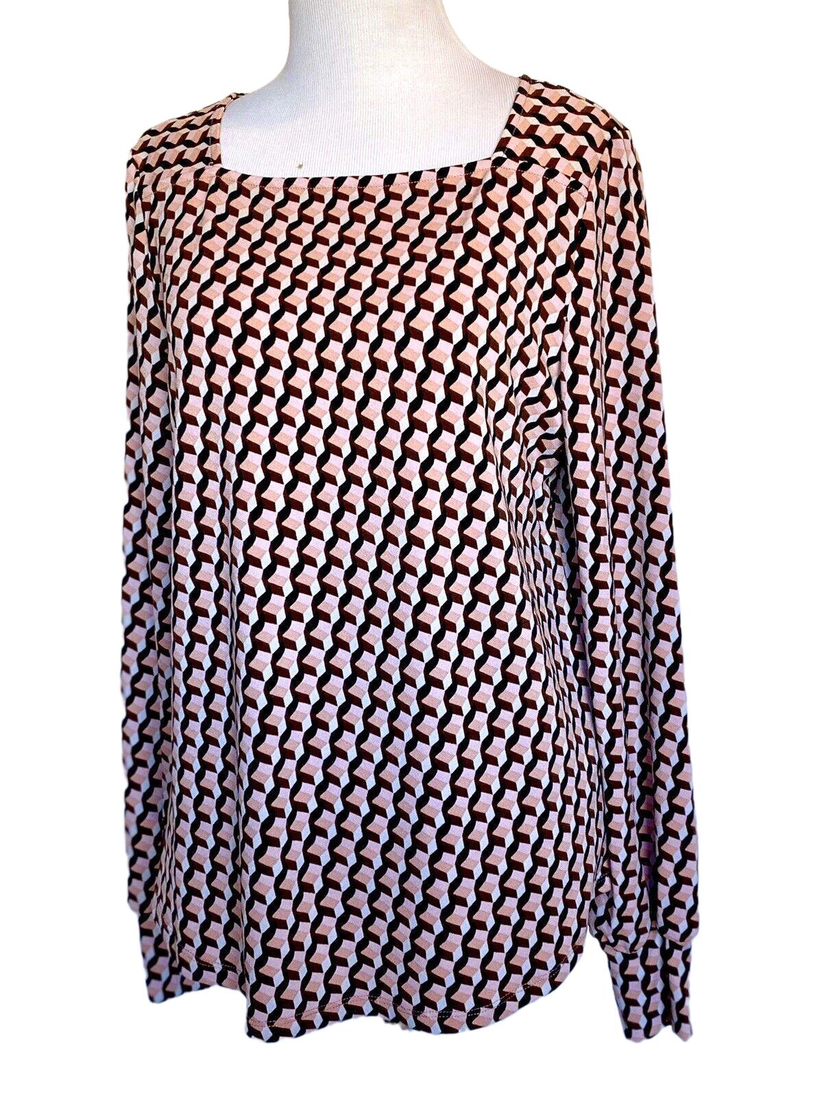 Adrianna Papell Pink Tan LS Blouse  NWT Size S Retails $69 Price $38