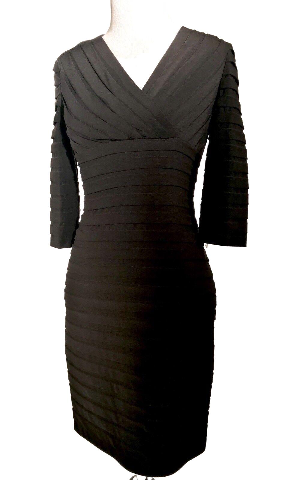 Adrianna Papell Black Banded Stretch Dress NWT Size 0P Price $76