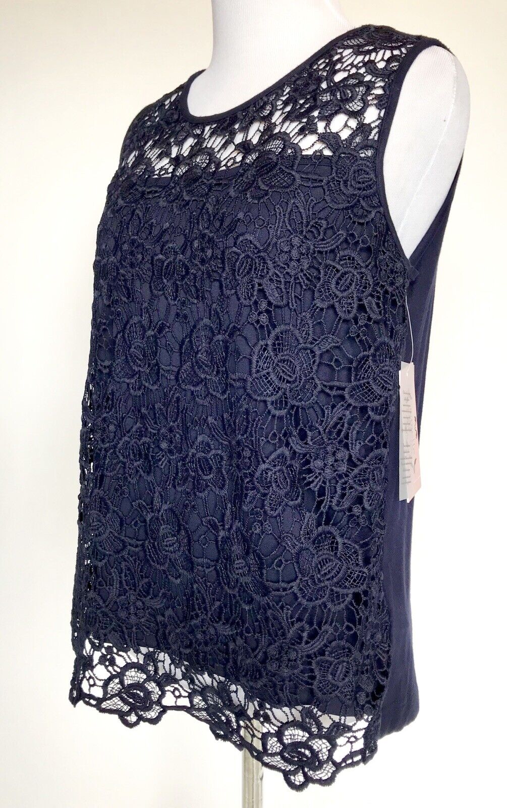 Nanette Lepore Navy Blue Crochet Lace Top NWT Size S Retail $98 Price $36