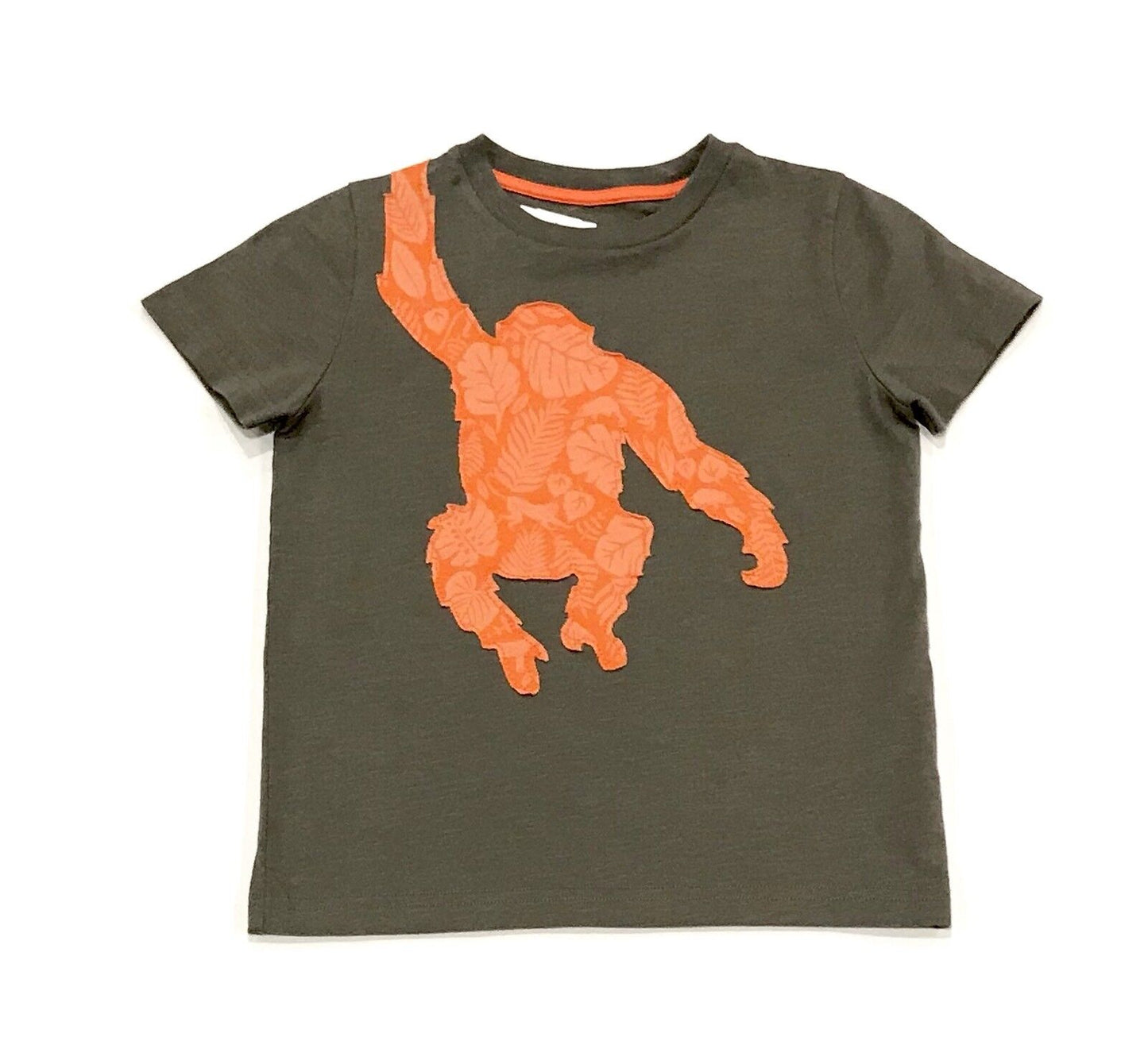 Mini Boden Khaki & Orange Monkey Appliqué Tee. 3-4 Year Retail $29 Price $22 NWT