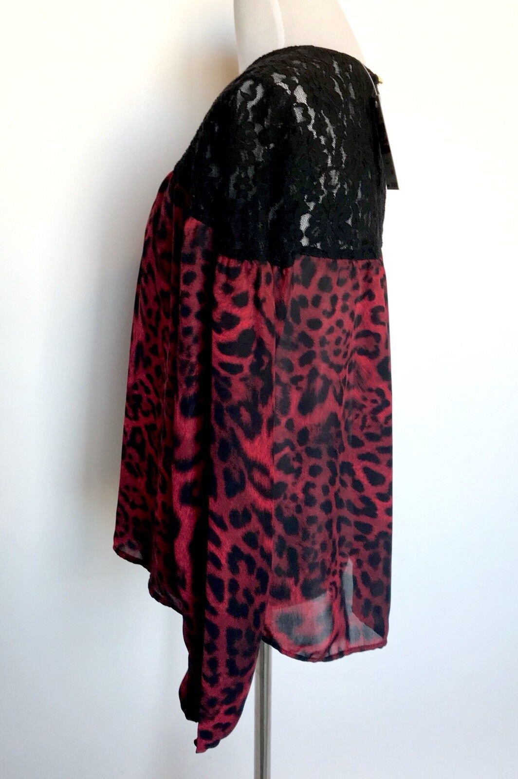 Michael Kors Lace & Leopard Top Red & Black NWT Retails $130 Price $$56 Size S