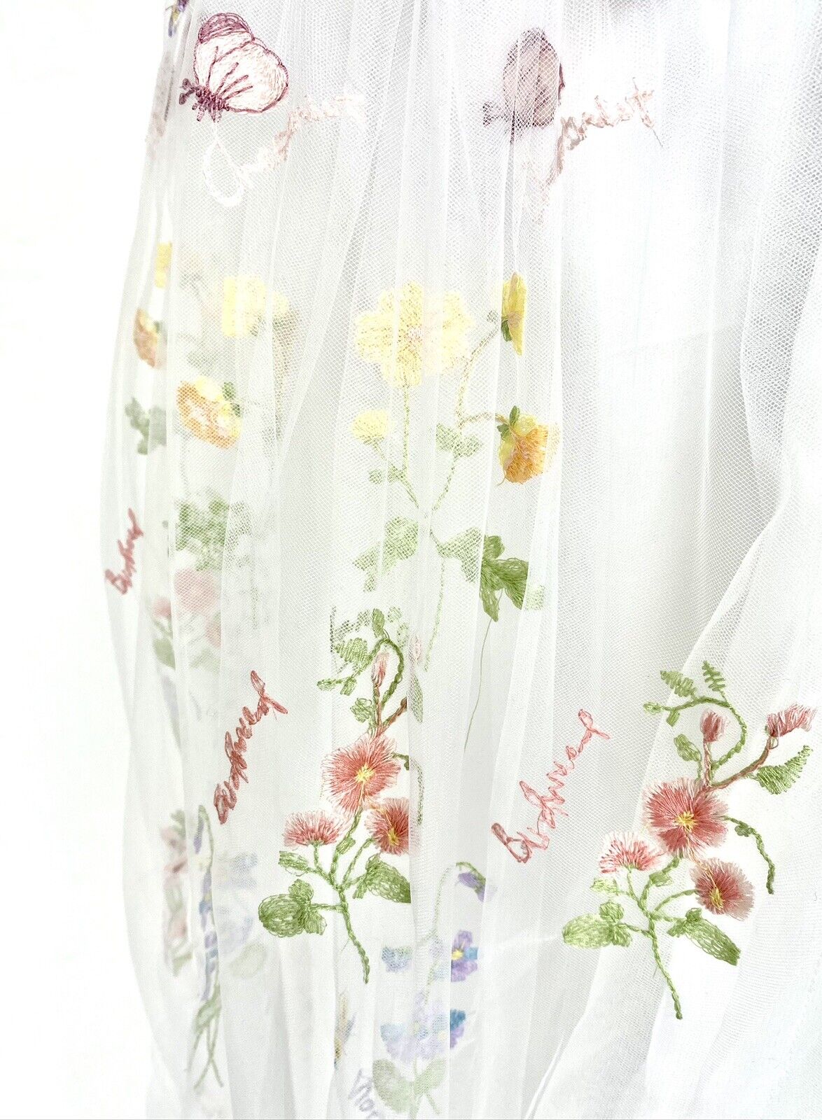 White Net embroidered Ruched Bodice With Lace Up Back size 4 price $130