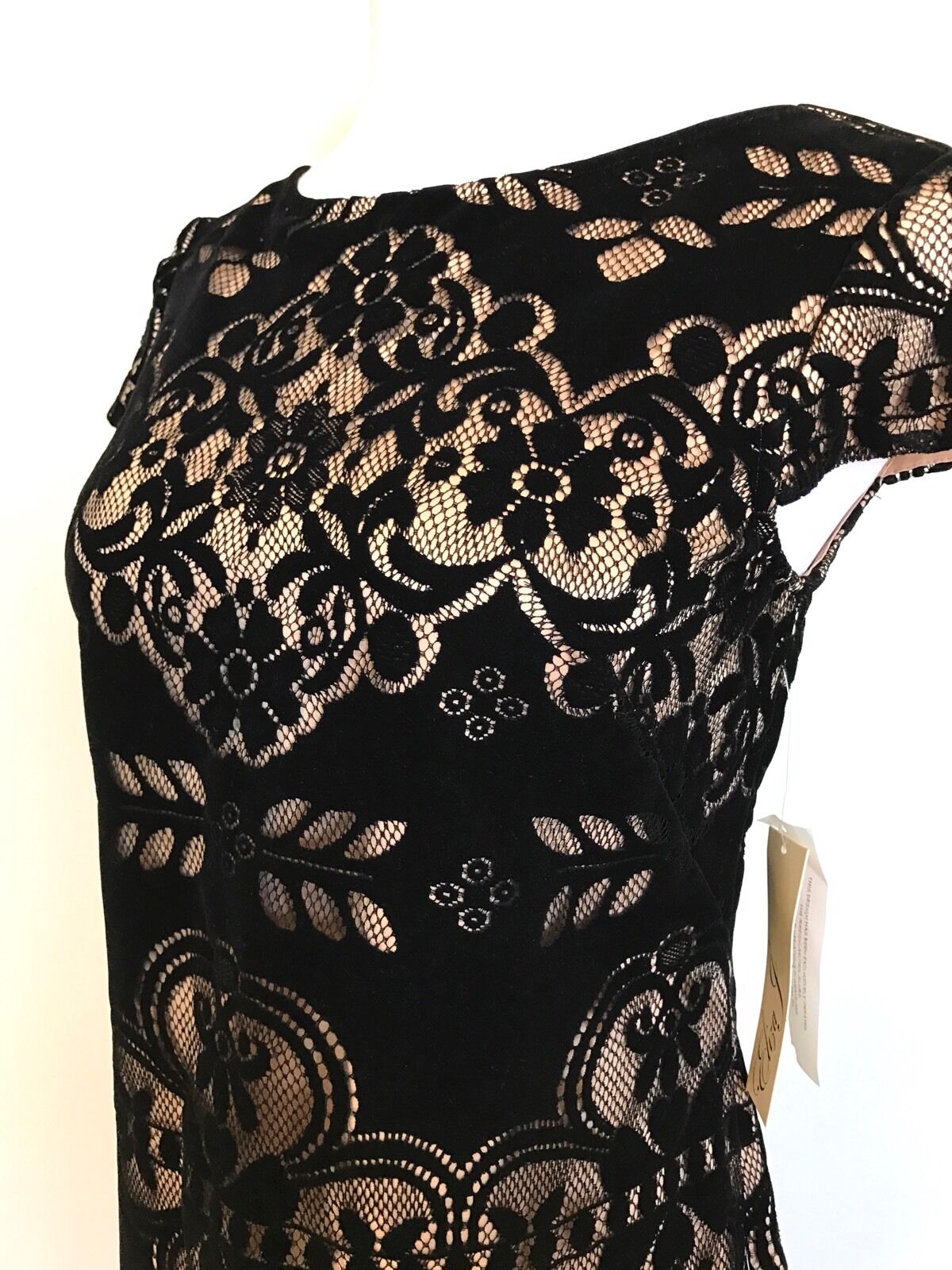 Eliza J Black Velvet & Lace Dress Nude Slip NWT Retails $138 Price $69 Size 6P