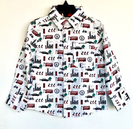 Monsoon London Bus Guard Big Ben White LS Shirt 12-18 M Price $35
