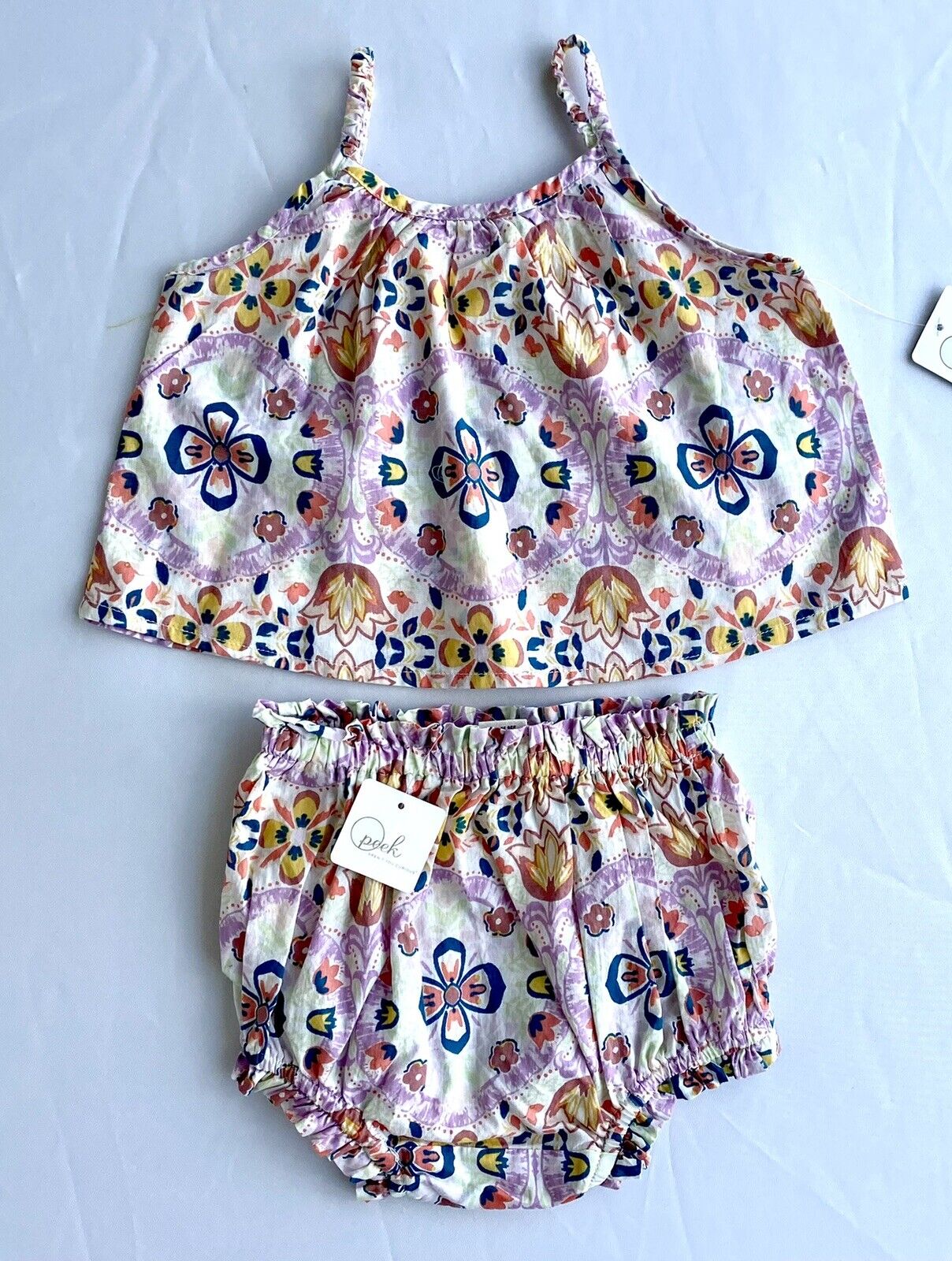 Peek Cabana Print 2 Pc Top & Bloomer Shorts 3-6 M Retail $50 Price $34 NWT