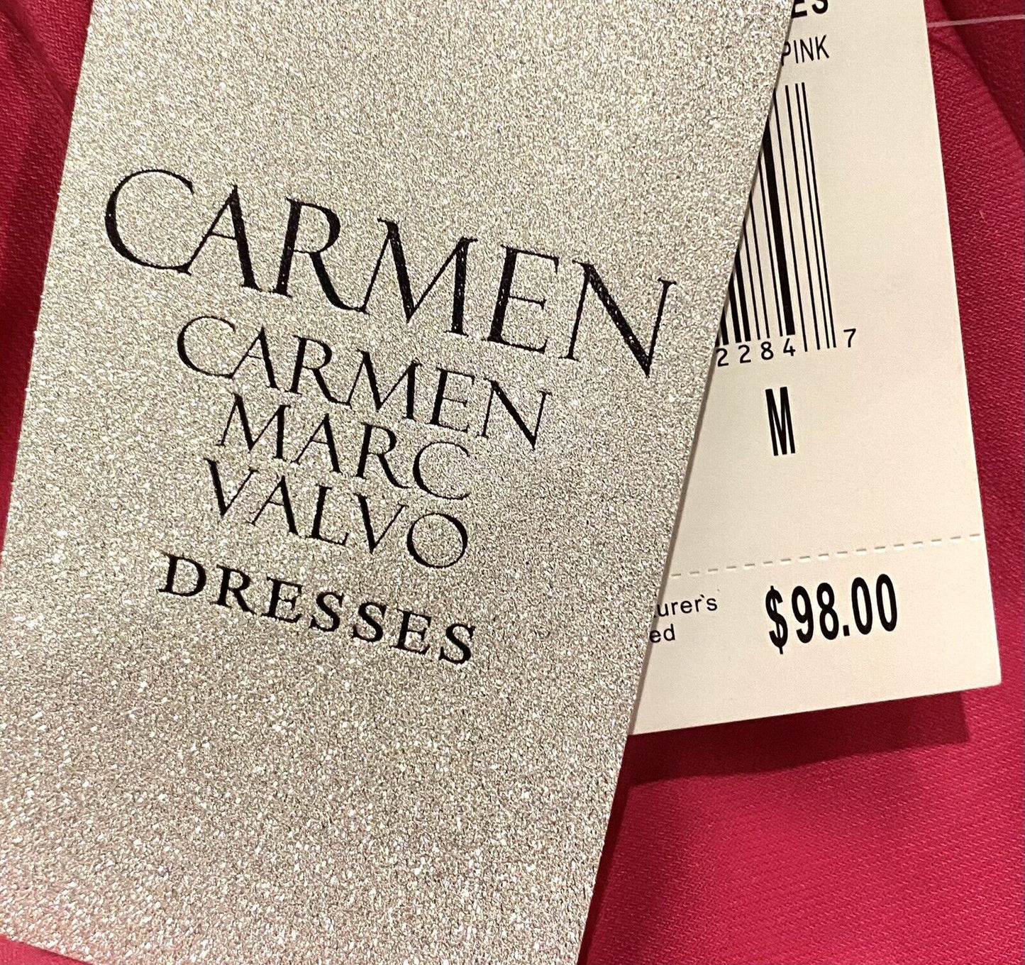 Carmen Marc Valvo M Pink Stretch Ruffle Front Dress Retail $98 Price $56 NWT