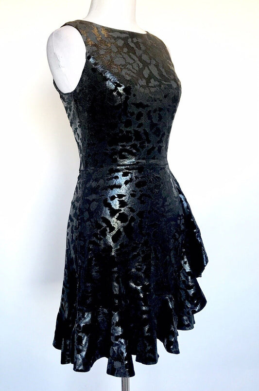 Aqua NWT Dress Black Velvet Ruffle Skirt Stretch Dress XS Retail $88 Price $42