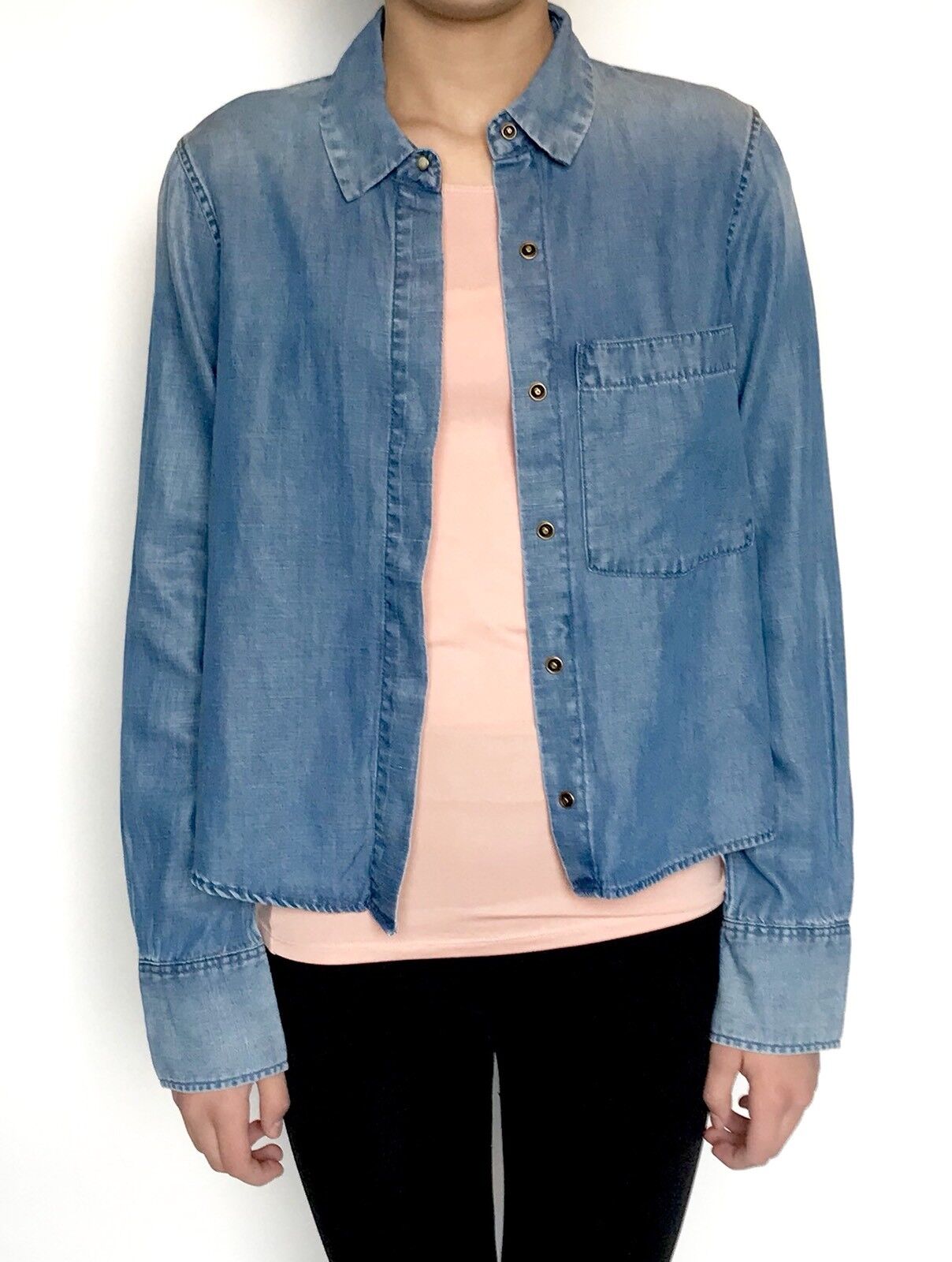 AllSaints Biella Light Denim Shirt NWT Retail $160 Price $75 Size 2 All Saints