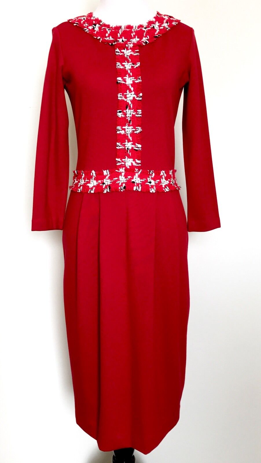 Carolina Herrera Red Dress With Wool Trim Retails $385 NWT Price $178 Size XXS