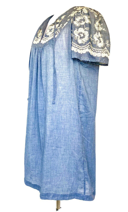 Beltaine Blue & Ivory Embroidered Chambray Dress Retail $198 Price $48 XS NWT