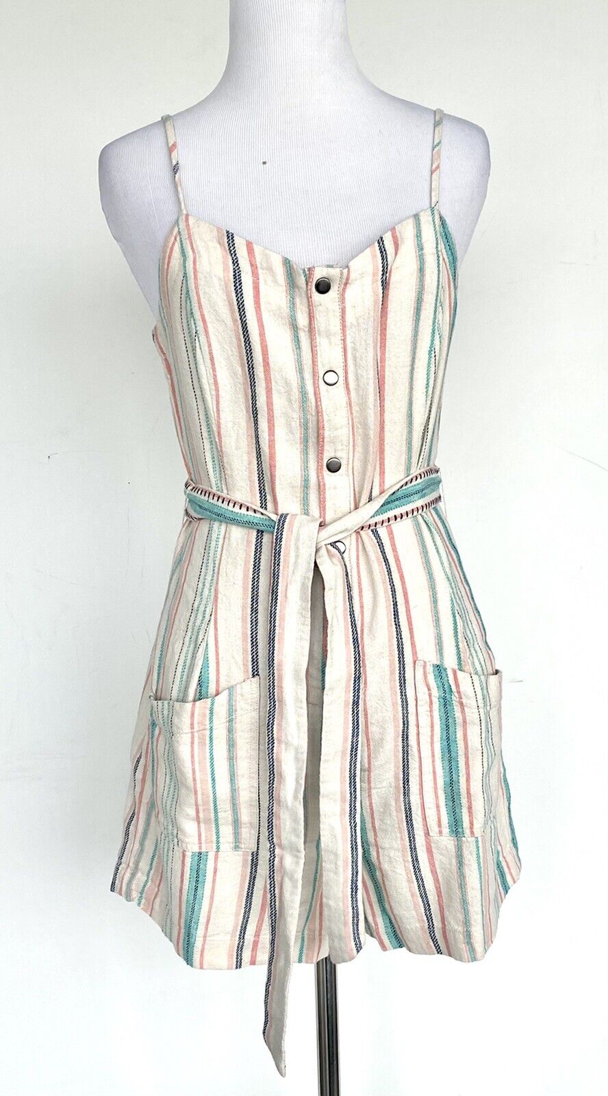 Splendid La Paz Twill Stripe Romper Retail $148 Price $59 NWT XS Linen Mix