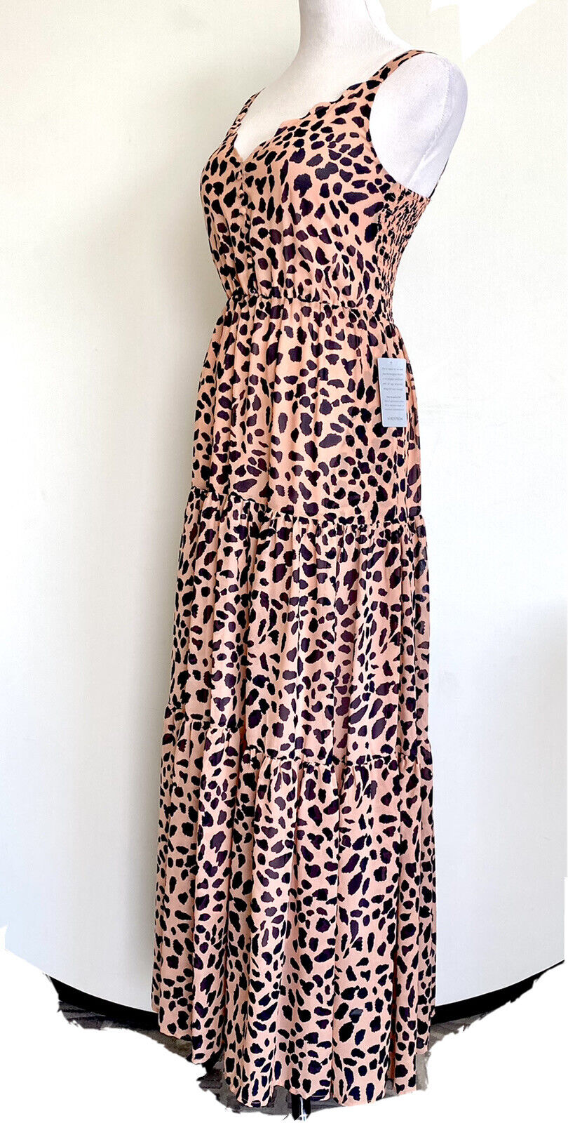 Melloday Salmon Pink & Black Tiered Smocked Back Maxi Dress XS Price $62 NWT