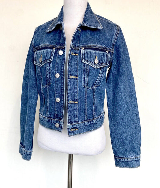 Hudson Moonstruck Cropped Jean Jacket XS Denim Distressed Retail $175 Price $69