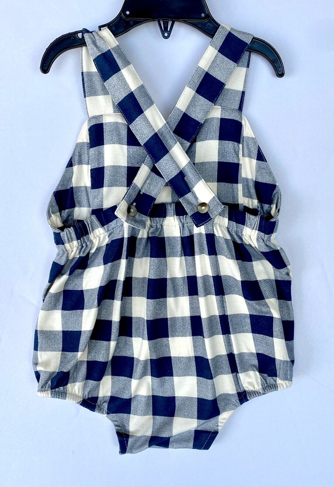 Kate Quinn Bamboo Gingham bubble Romper Retail $38 Price $28 12-18 M Cross back