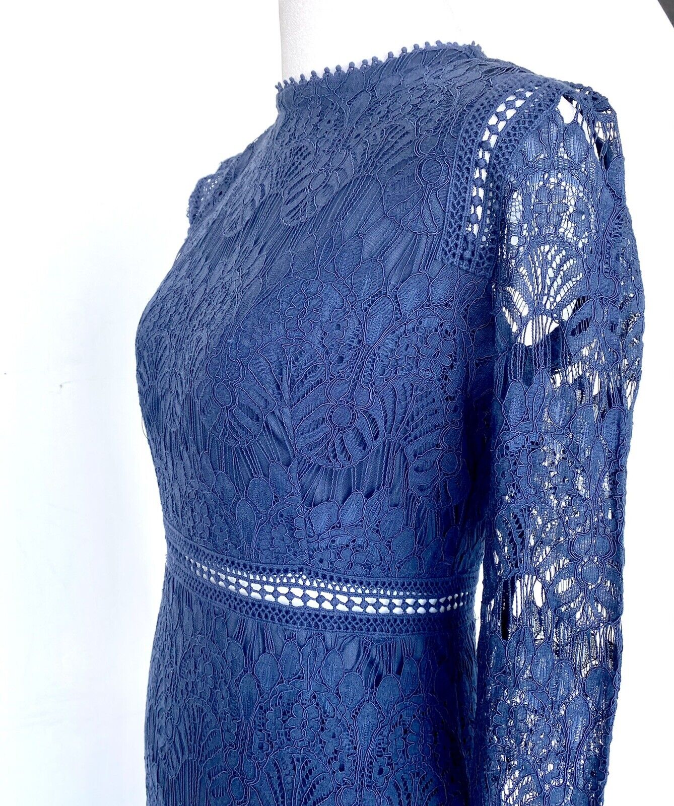 Aqua Soutache Lace Navy Cutout Party Dress. Size S Retails $78 Price $49 NWT