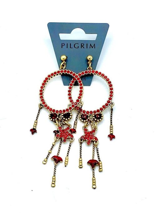 Pilgrim 14 Carat Gold Plated Swarovski Crystal Enamel Red & Gold Earrings $17