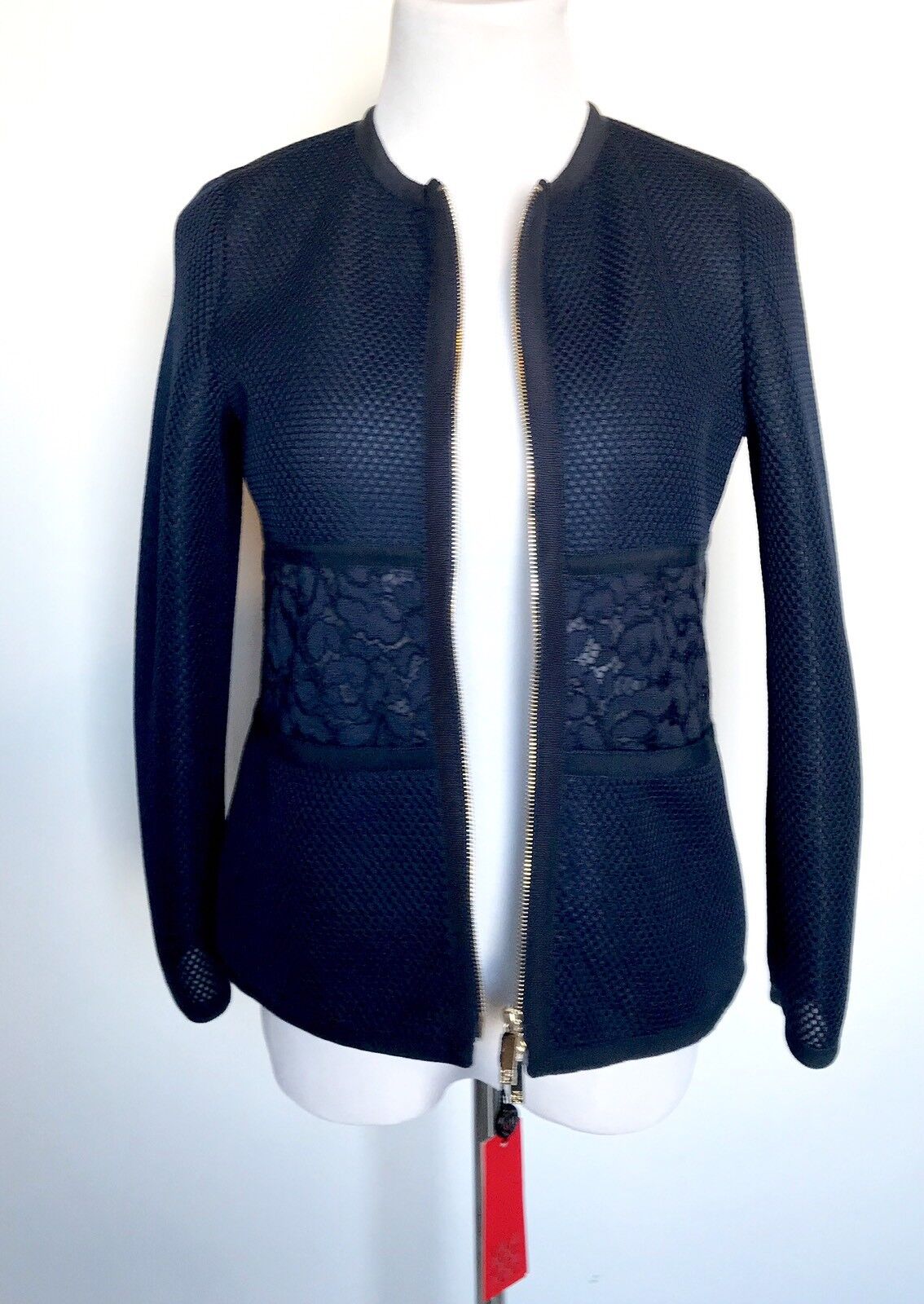 Carolina Herrera Navy Blue Lace Waist Jacket Retail $745 NWT Price $345 Size XS