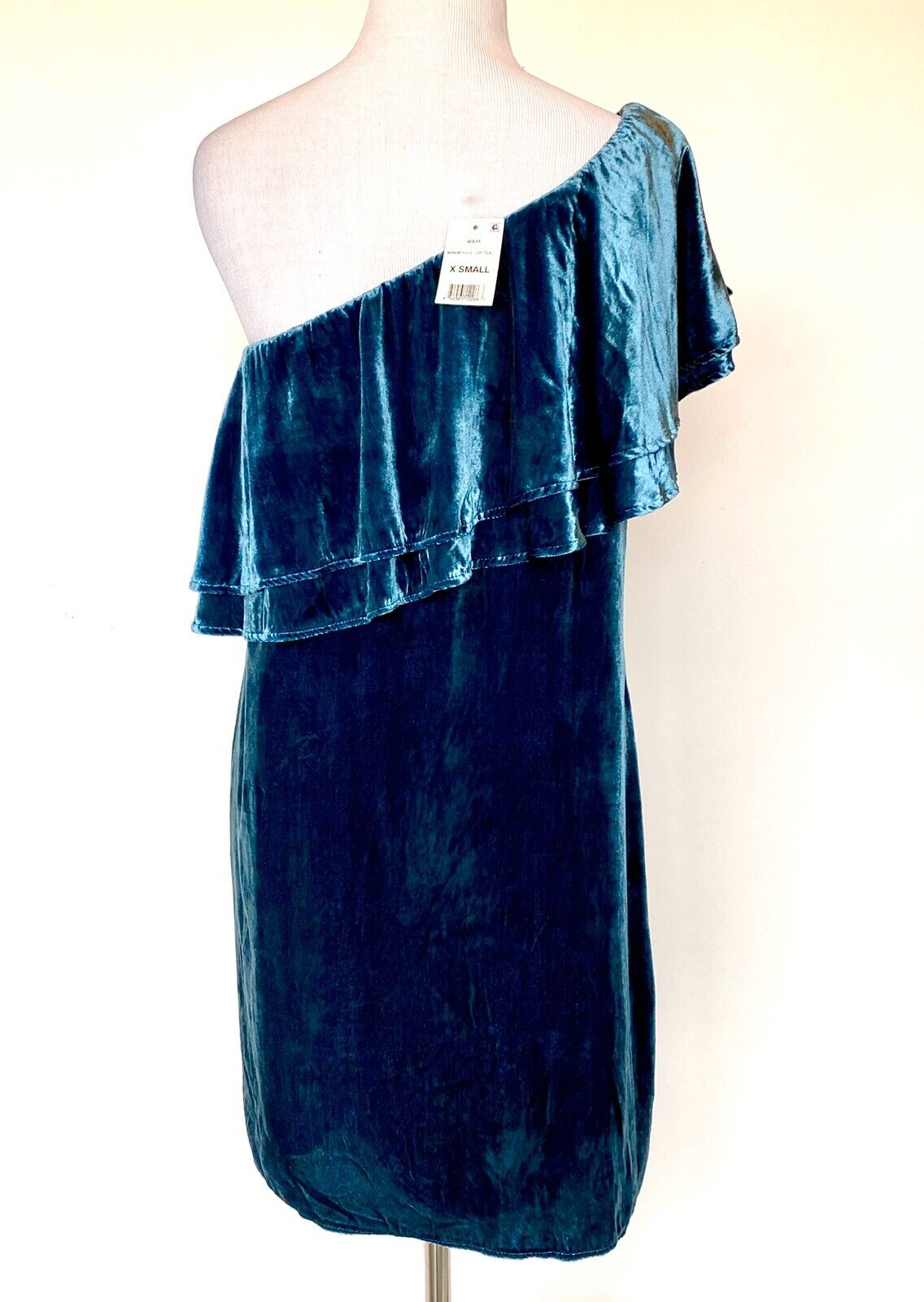 Teal One-Shoulder Velvet Dress Retail $129 Size XS  Price $32 NEW