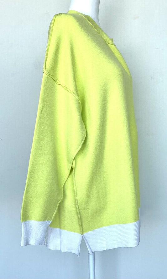 J Marie Timber Sweater Oversized size M Retail $110 Price $55 Lime Green White