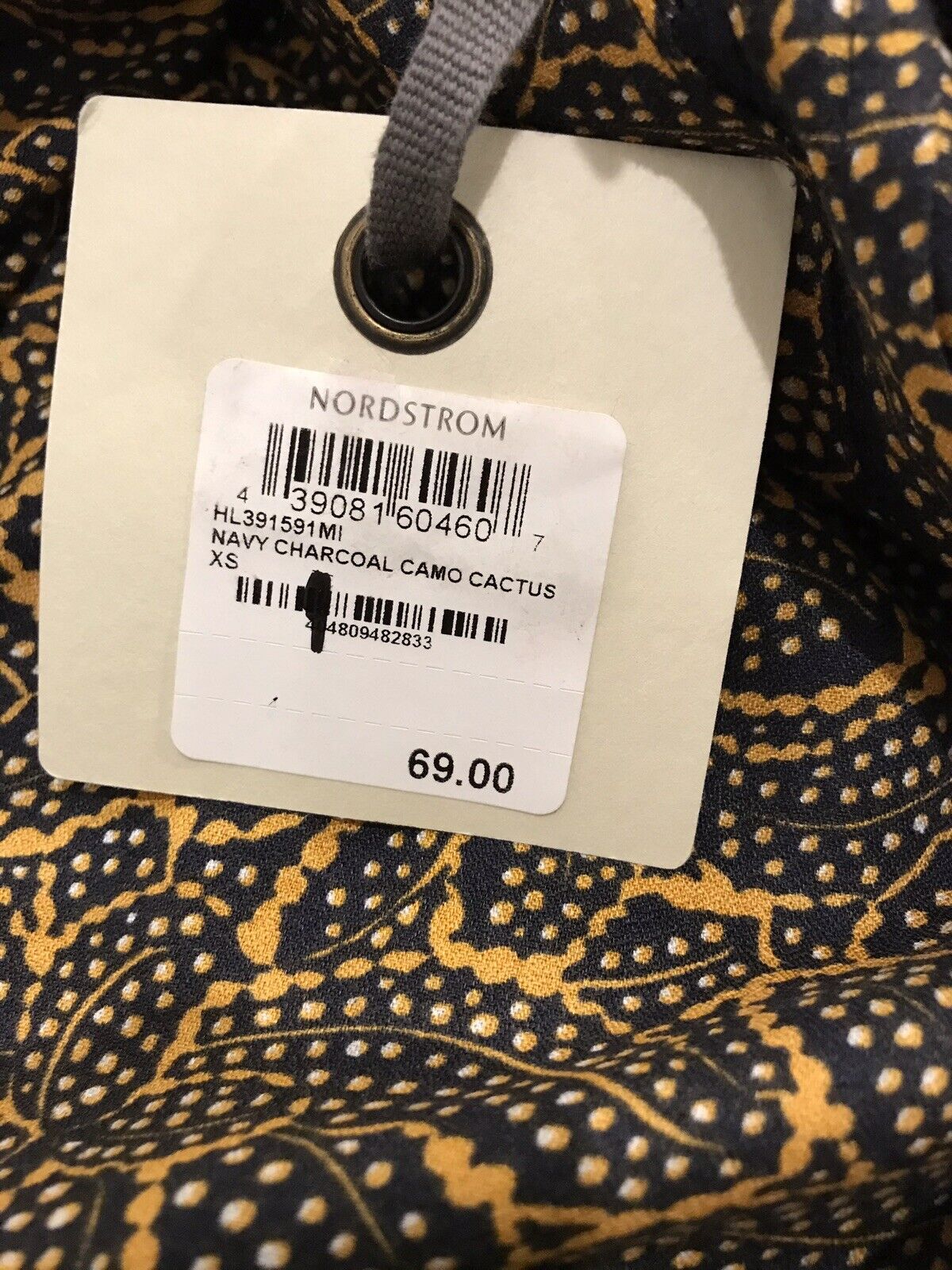 Hinge Camo Cactus Popover Blouse Mustard & Black Retail $69 Price $32 XS NWT