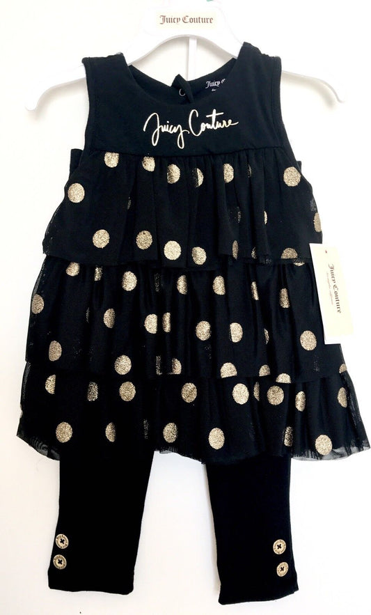 Juicy Couture Black & Gold Spot Top & Leggings 18M Retail $60 Price $35