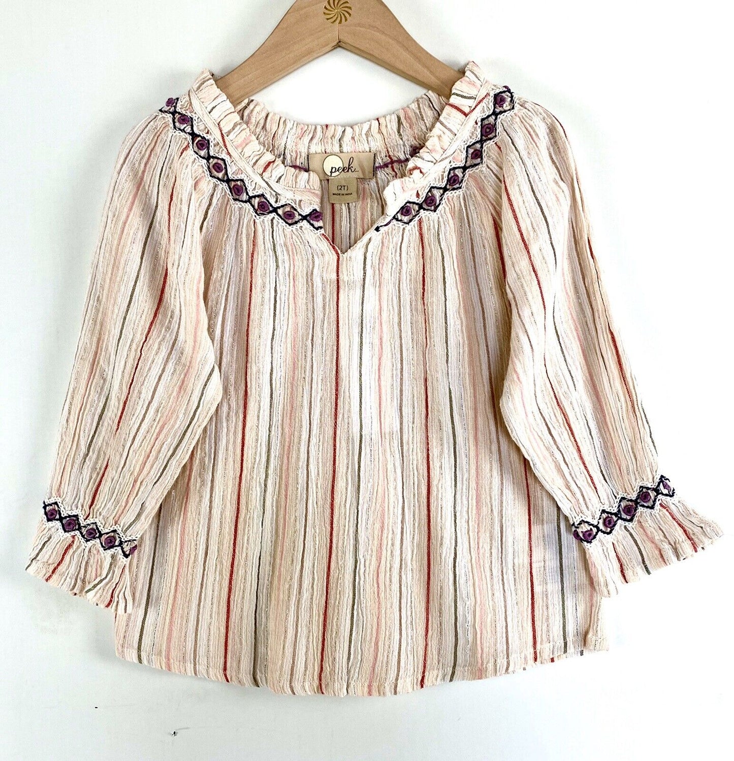 Peek Striped Silver Stripe Embroidered Tunic Top NWT Age 2T Retail $44 Price $24