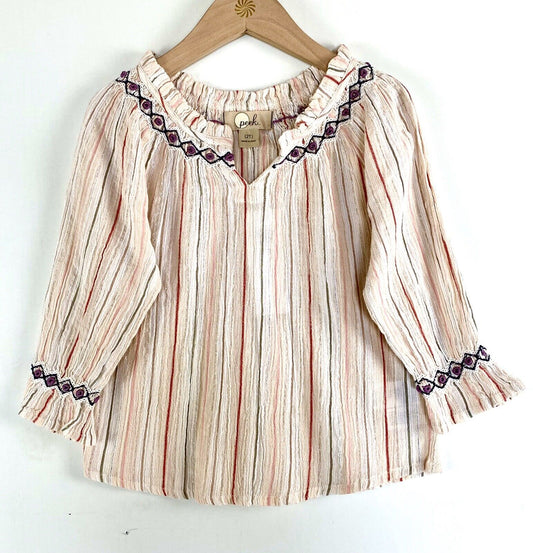 Peek Striped Silver Stripe Embroidered Tunic Top NWT Age 2T Retail $44 Price $24