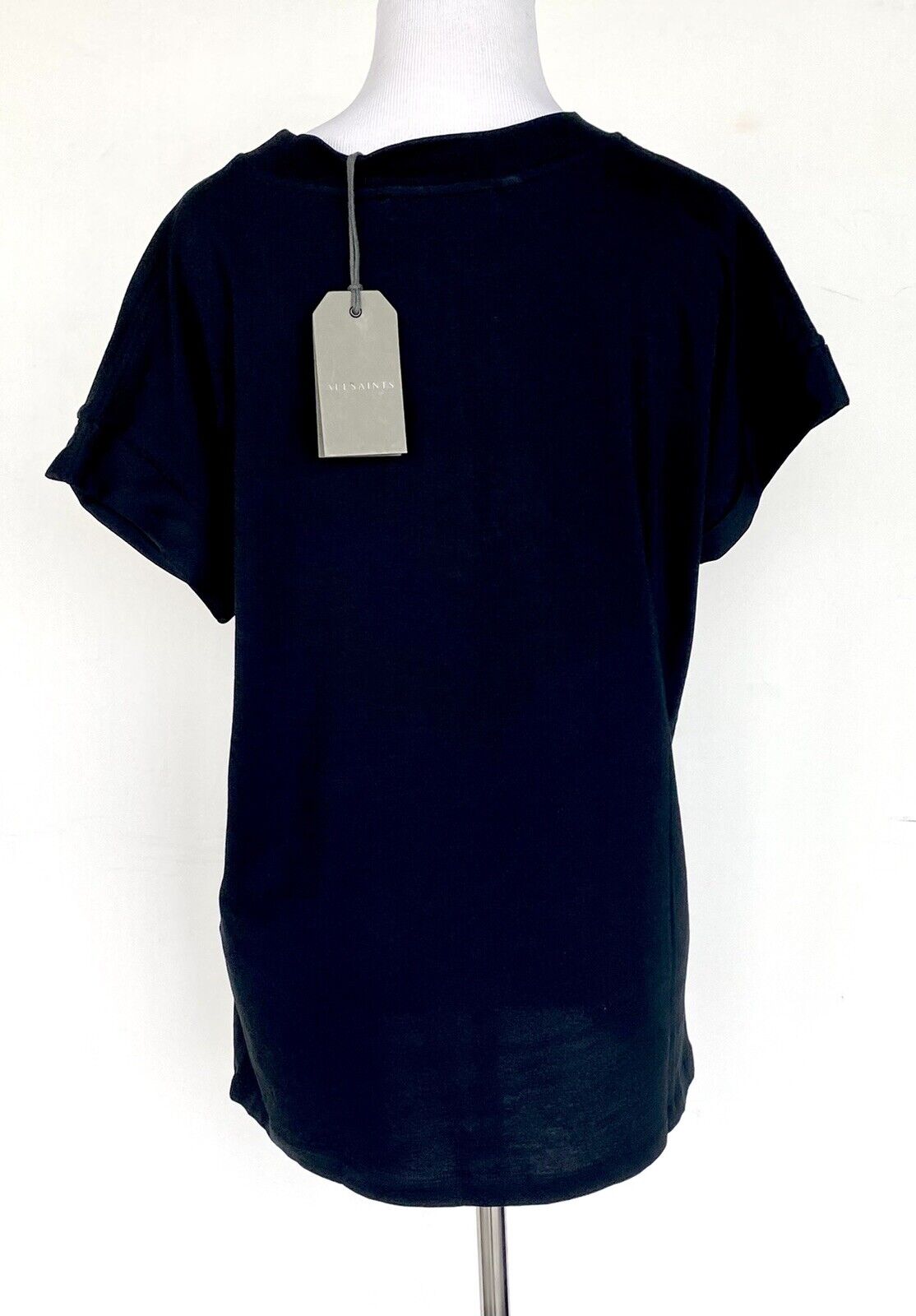 AllSaints City Imogen Boy Tee NWT Price $50 Size XS/S Roll Sleeve Black