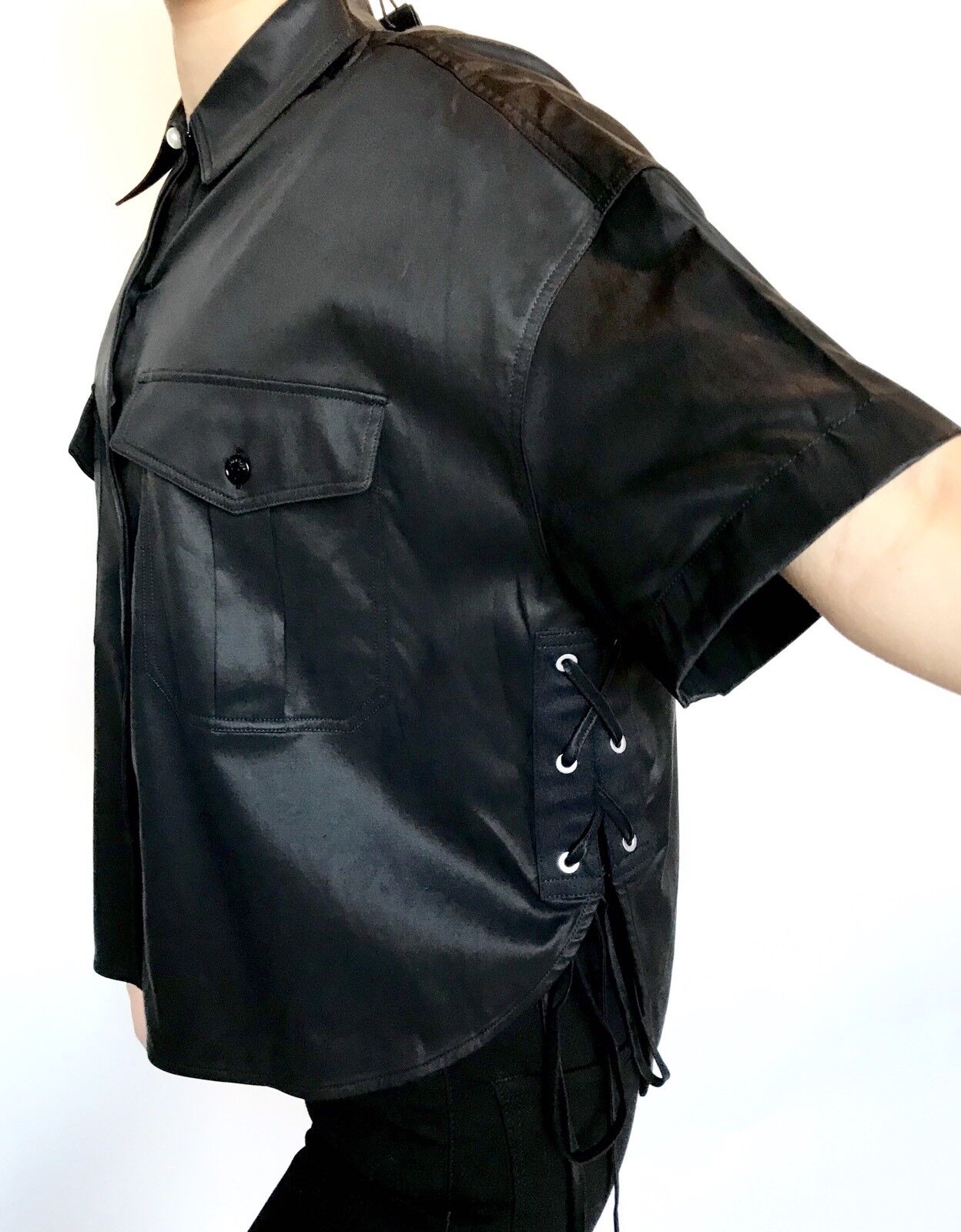 Rag And Bone Black Lace Up Side Mason Shirt. Size XS Retail $325 Price $148 NWT