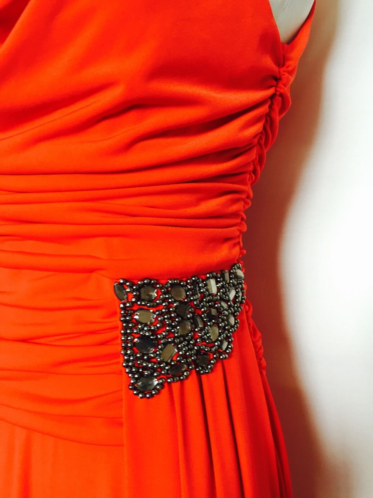 ELFE Orange Long Formal Prom DRESS.Diamante Beaded detail NWT SIZE M EURO 40 $45