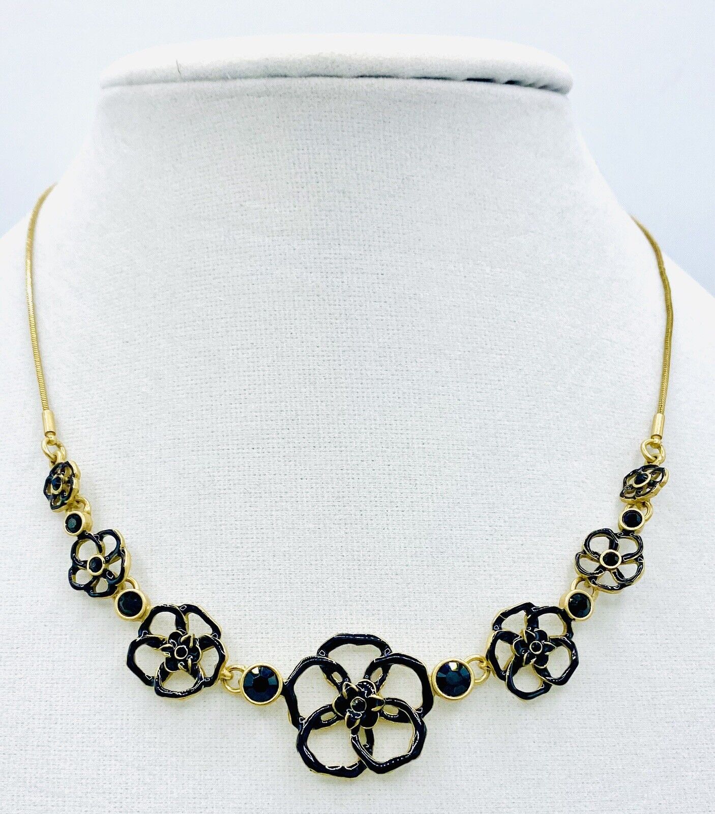 Pilgrim 14ct Gold Plated Black necklace with Enamel & crystals NWT Price $15