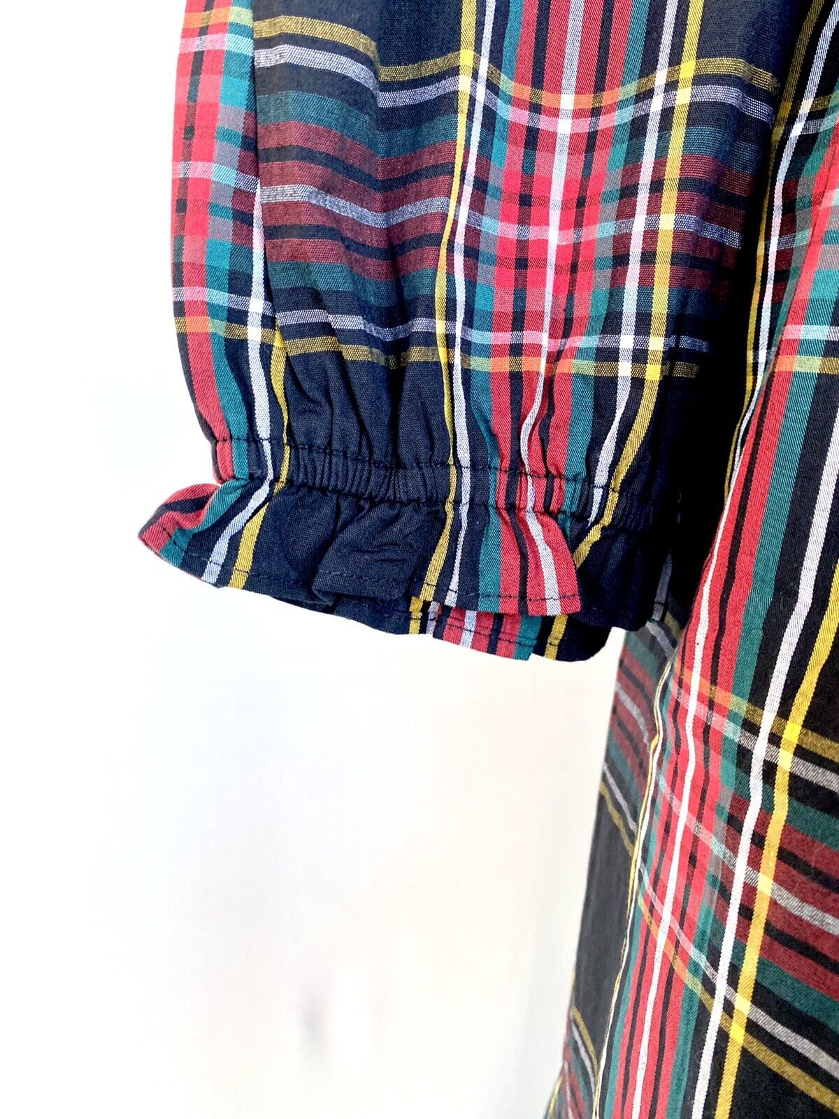 J.Crew Tartan Plaid Smocked Bodice Size M Retail $128 Price $69 Cotton Poplin
