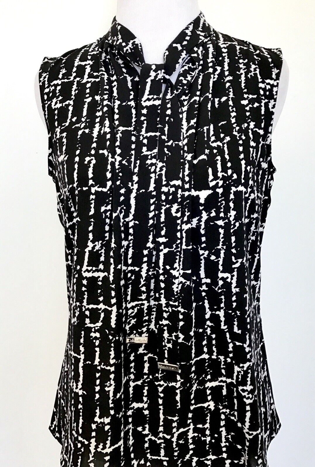 Calvin Klein Black & White Bow Neck Top . NWT Retails $59 Price $29 Size XS