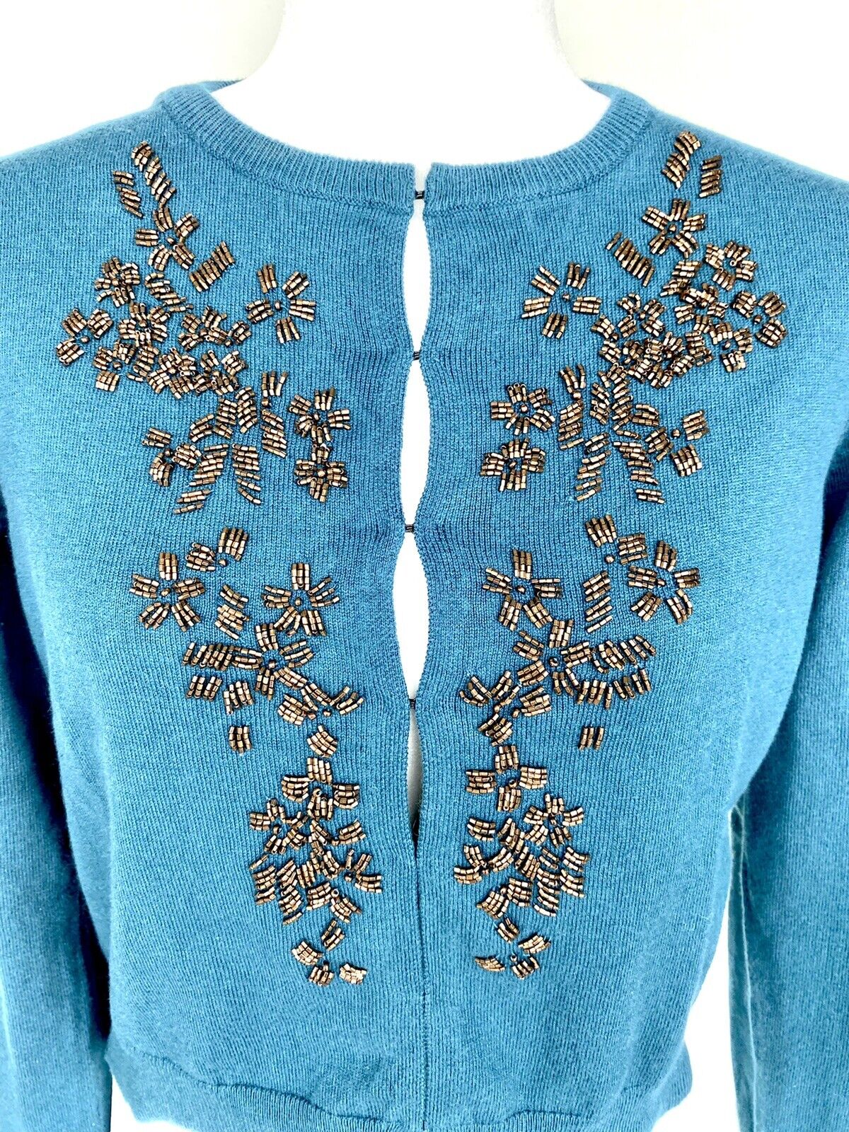 Sundance Beaded Cardigan Cotton Cashmere Mix Retail $158 Price $69 PS Teal NEW