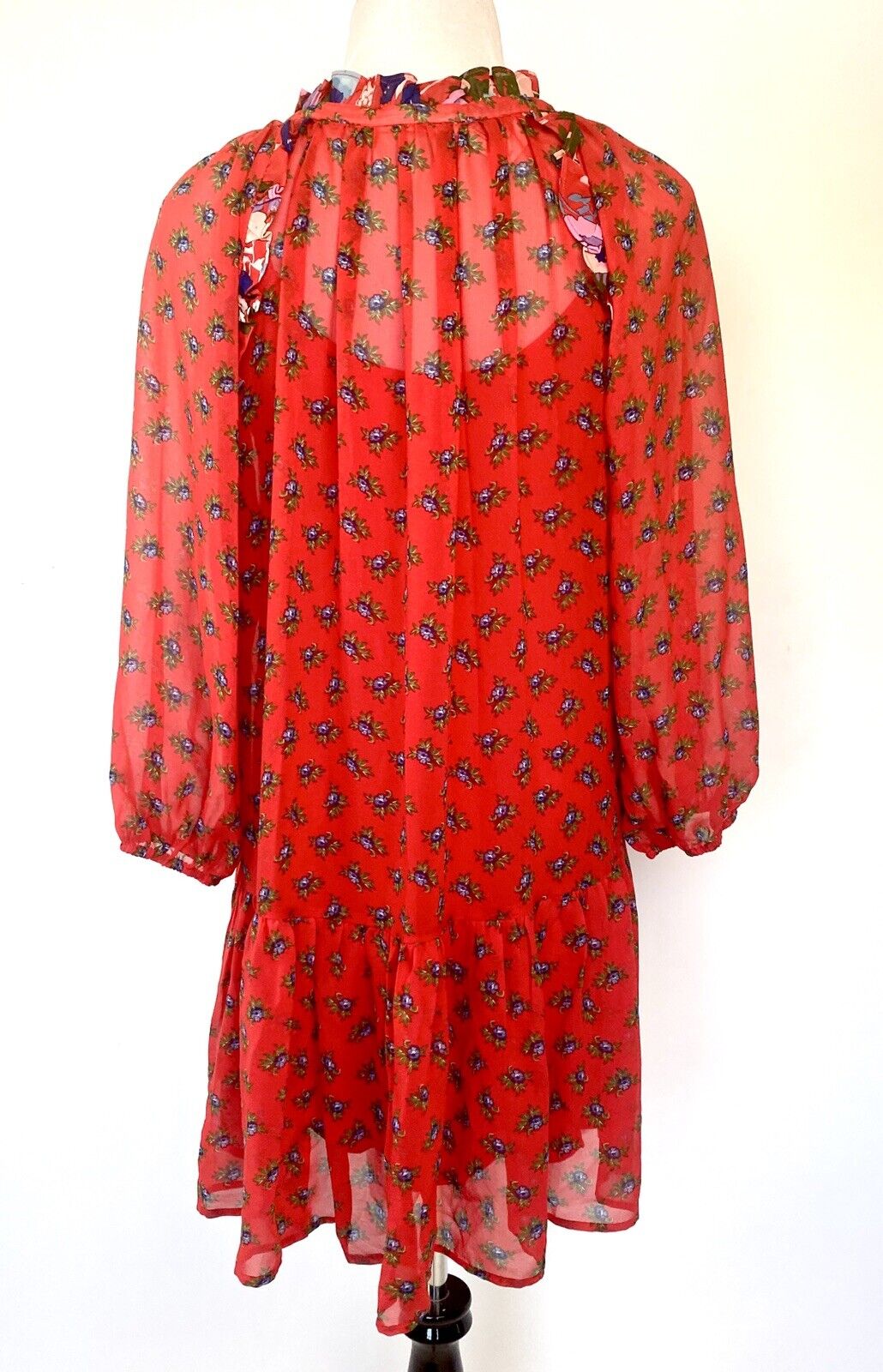 Beltaine Red Boho Gauze Peasant Style Dress Retail $188 Price $48 XS NWT
